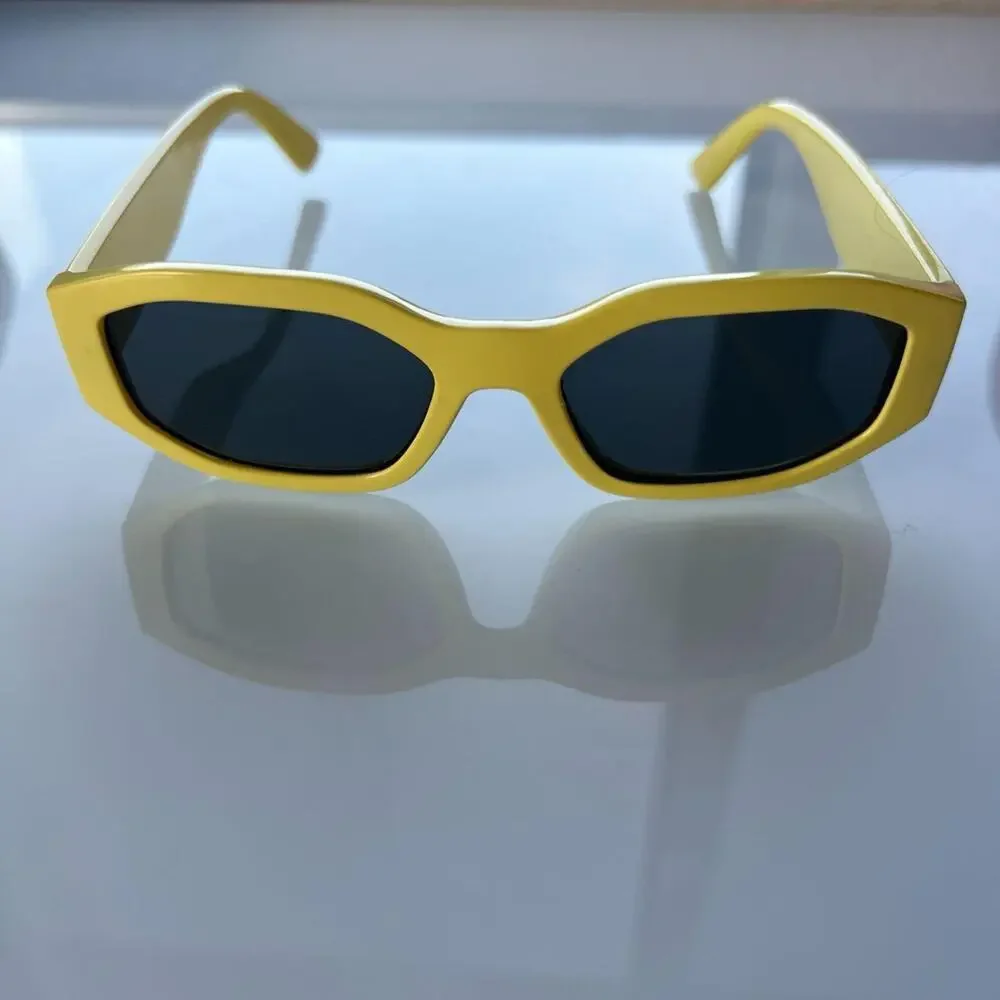 Bright Yellow Chunky Rectangular Sunglasses Retro Vintage Style Unisex